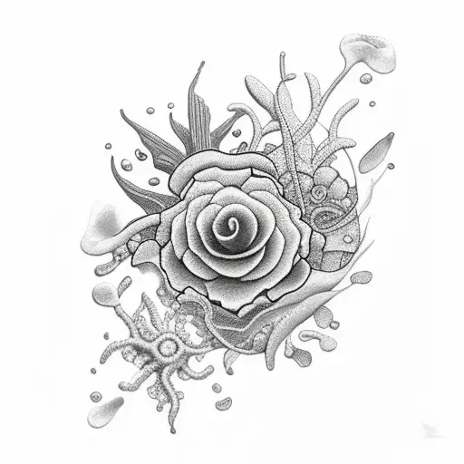 many small flowers and ocean tattoo design idea