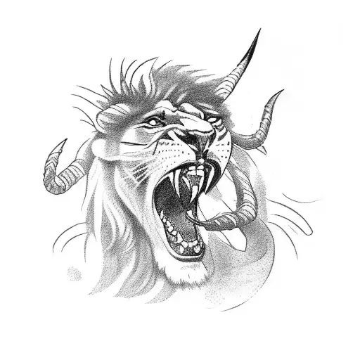 the devil fighting against a Lion tattoo design idea