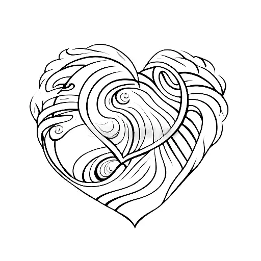 A minimalist tattoo of a wave forming the shape of a heart, symbolizing the love for family and the beach tattoo design idea