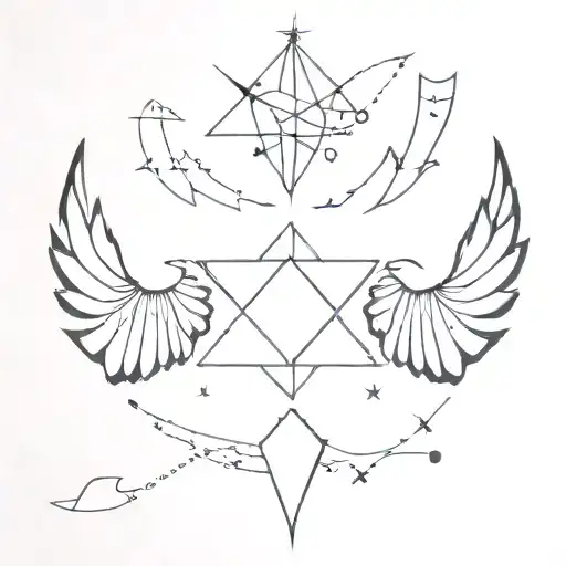 Use the themes: '10000 days,' wings, and Tool band, heptagram. tattoo design idea