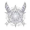 Use the themes: '10000 days,' wings, and Tool band, heptagram. tattoo design idea