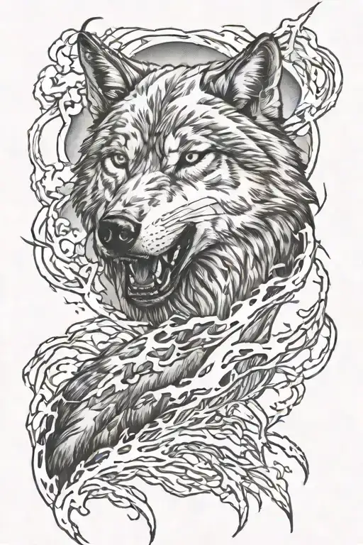 wolf lightning storm tattoo design idea