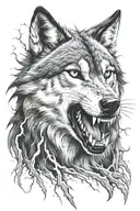 wolf with teeth and lightning storm tattoo design idea