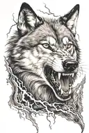 wolf with teeth and lightning storm tattoo design idea