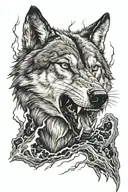 wolf with teeth and lightning storm tattoo design idea