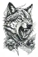 wolf with teeth and lightning storm tattoo design idea