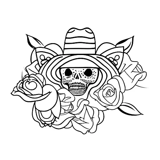 sombrero con una rosa tattoo design idea