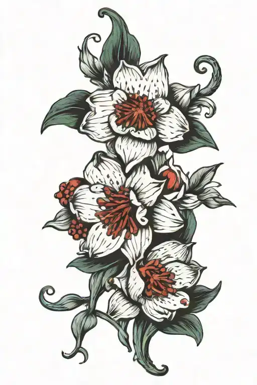 narcissus flower with an open pomegranate around hades bident   tattoo design idea