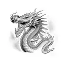 dragon breathing out orange flames tattoo design idea