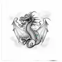 dragon breathing out orange flames tattoo design idea