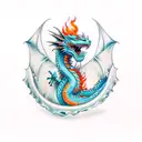 dragon breathing out orange flames tattoo design idea
