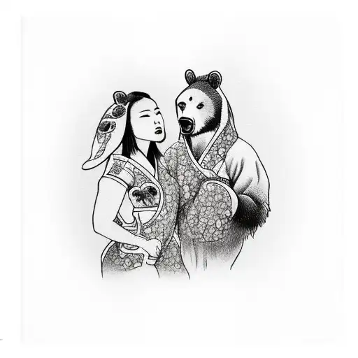 male in bear costume holding woman in bunny costume tattoo design idea