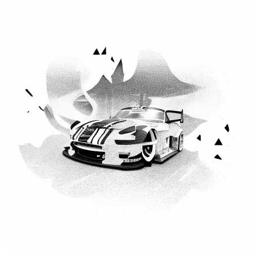 A dynamic composition featuring a car wrap design inspired by the client's favorite motorsport track tattoo design idea