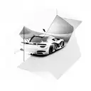 A dynamic composition featuring a car wrap design inspired by the client's favorite motorsport track tattoo design idea