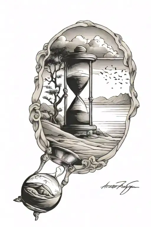 hourglass sand falling dunes beach landscape tattoo design idea