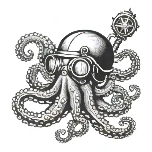 octopus with diving helmet  tattoo design idea
