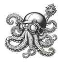 octopus with diving helmet  tattoo design idea