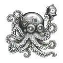 octopus with diving helmet  tattoo design idea