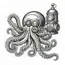 octopus with diving helmet  tattoo design idea