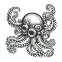 octopus with diving helmet  tattoo design idea