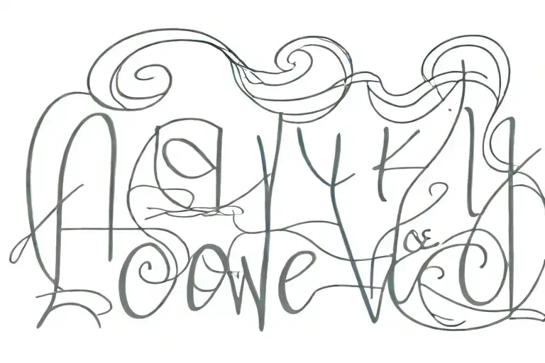 Lettering with the content “love” or in another language represented as a wave tattoo design idea