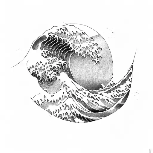 japanese characters for the word kai with waves tattoo design idea