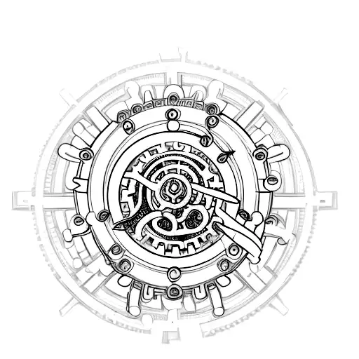 biomechanical with gears to go on forearm but no skull and bones tattoo design idea
