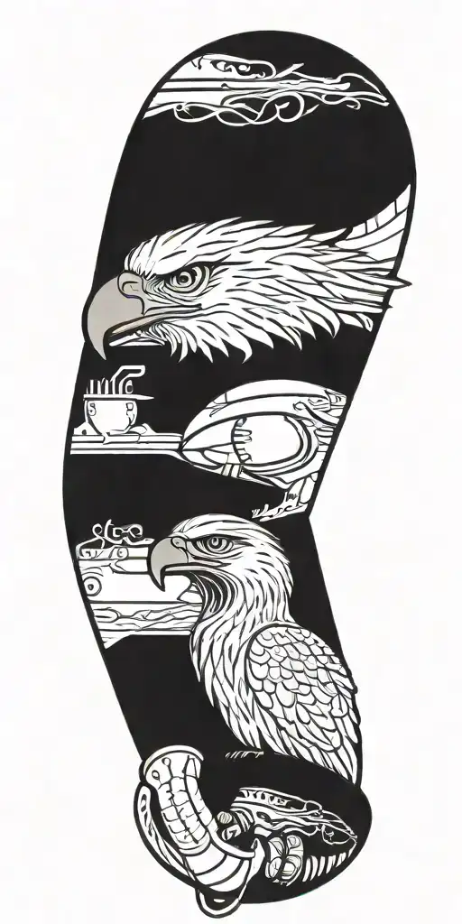 music notes boxing gloves baseball bat eagle perched 0206 tattoo design idea