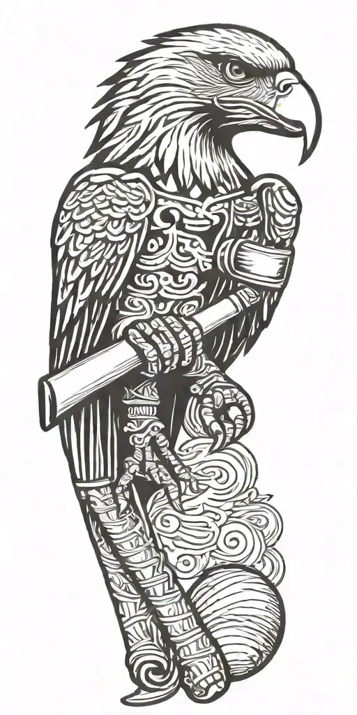 music notes boxing gloves baseball bat eagle perched 0206 tattoo design idea