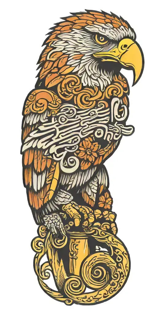 music notes boxing gloves baseball bat eagle perched 0206 tattoo design idea