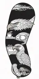 music notes boxing gloves baseball bat eagle perched 0206 tattoo design idea