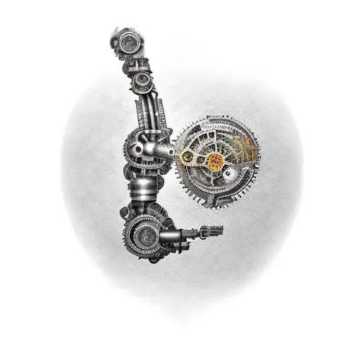 cyborg arm, steampunk, gears tattoo design idea