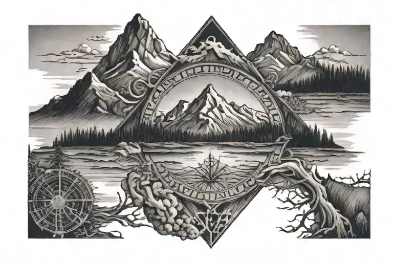 Colorado, Mountain, River, Vegvisir symbol tattoo design idea
