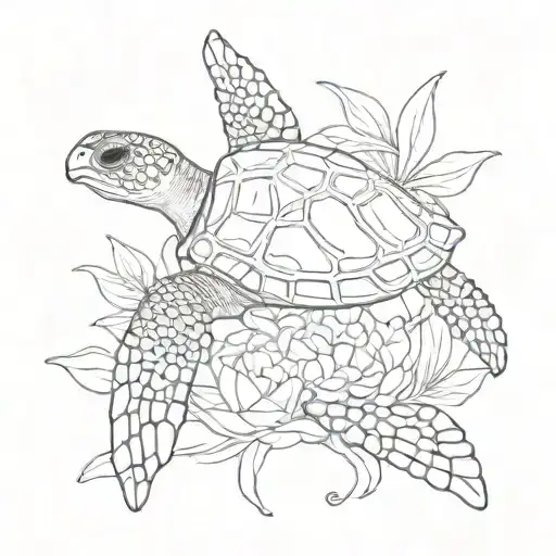 sea turtle and cali lilly tattoo design idea