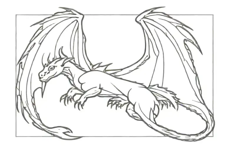 sleeping dragon with spread wings wrapped tattoo design idea