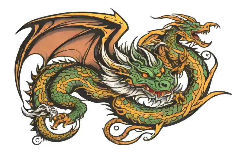 dragon sleeping with spread wings  tattoo design idea