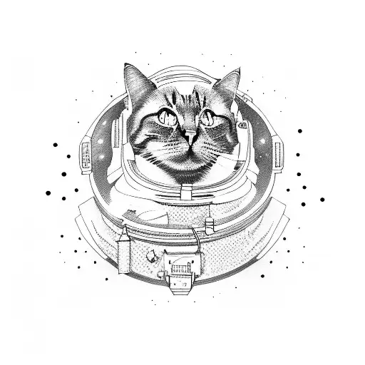 cat astronaut toon tattoo design idea