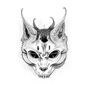 cat from hell bite skull woth devil eyes tattoo design idea