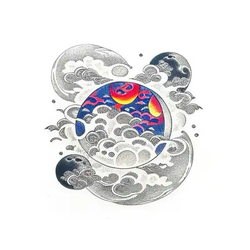 Moon with Fire tattoo design idea