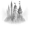 castle with tree tattoo design idea