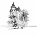 castle with tree tattoo design idea