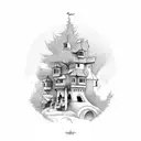castle with tree tattoo design idea