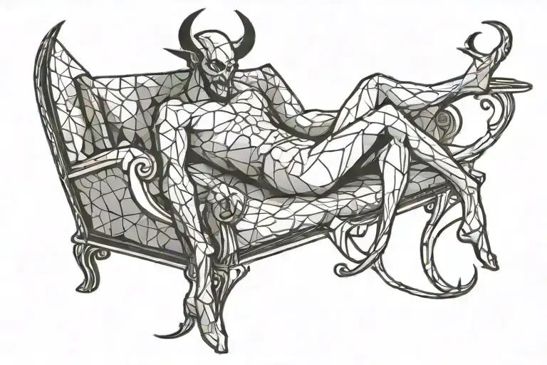 devil lying on a therapy couch tattoo design idea
