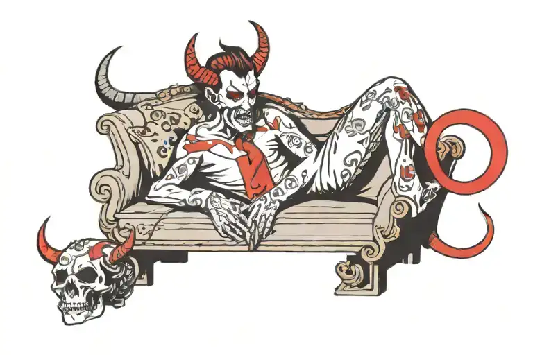 devil lying on a therapy couch tattoo design idea
