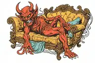 devil lying on a therapy couch tattoo design idea