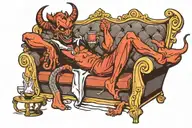 devil lying on a therapy couch tattoo design idea