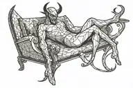 devil lying on a therapy couch tattoo design idea