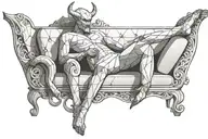 devil lying on a therapy couch tattoo design idea