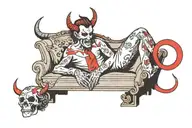devil lying on a therapy couch tattoo design idea