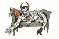 devil lying on a therapy couch tattoo design idea